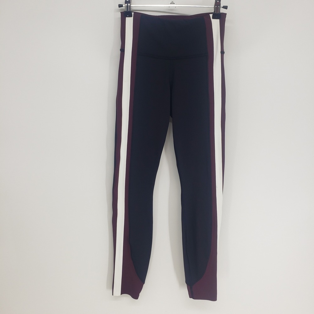 Athleta Crunch 7/8 Leggings Women XXS Black Burgundy Colorblock Stripe Workout - Picture 3 of 10